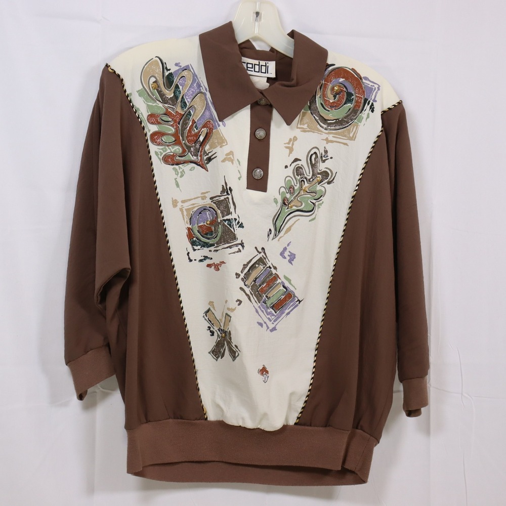 Teddi Pullover Top Large Brown Womens‎ Abstract Art Deco Vintage